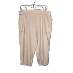 SYMPLE NYC‎ Pull on Lagenlook Wide Leg Crop Pants 100% Linen Beachy Size 2X